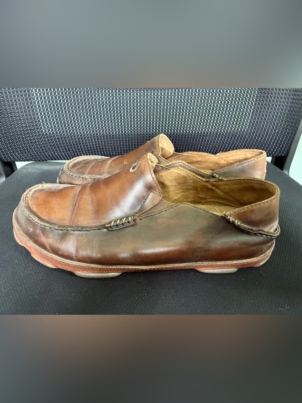 OluKai Men's Moloa Toffee Loafer Leather Slip On Casual Shoes Size 10.5